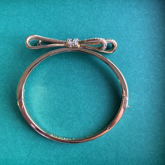 KATE SPADE NEW YORK Hinged Clamper Bracelet Bow Love Notes Pave Rose Gold Tones - Picture 3 of 5